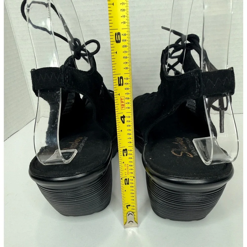 Skechers Parallel LaceUp Wedge Suede Sandals Women 8.5 Black Grunge Comfort Goth